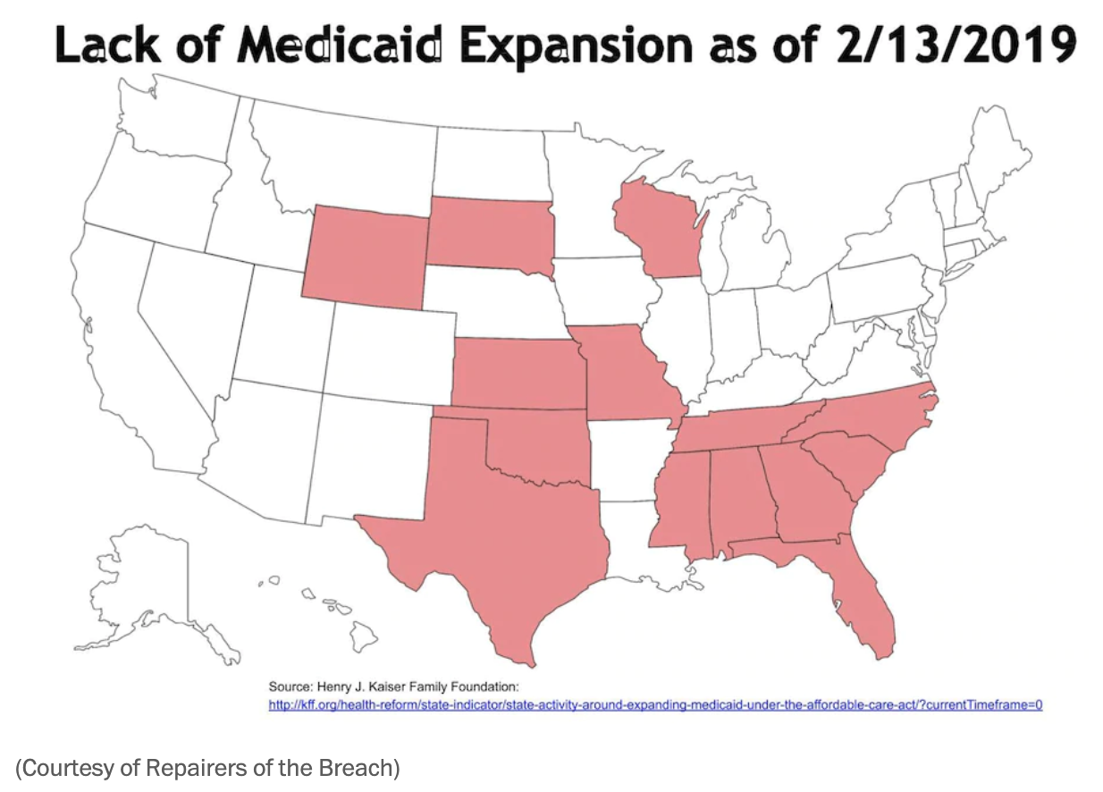 shows overlap with a map of the states that have not expanded Medicaid ...