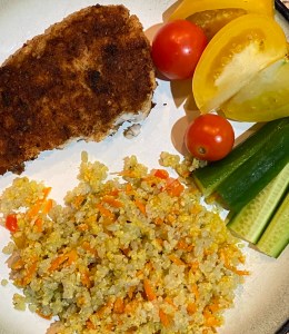 Fried Flounder with Cauliflower Couscous and Jade Rice