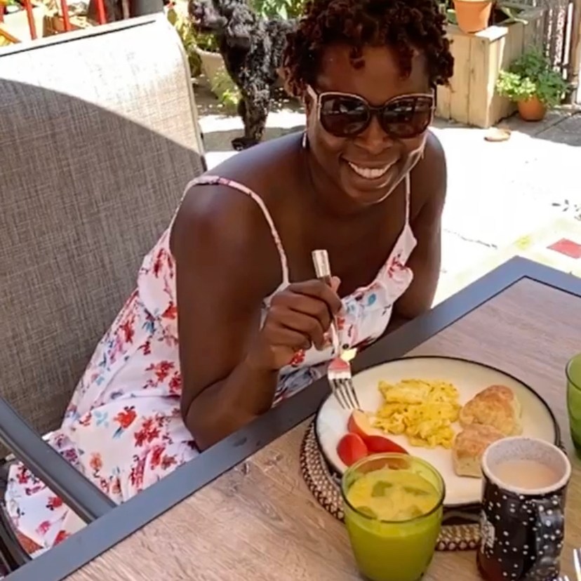 Eating Cheese Scones in the Backyard Summer 2020